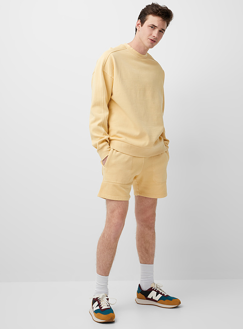 Le 31 Medium Yellow Piece-dyed fleece short for men