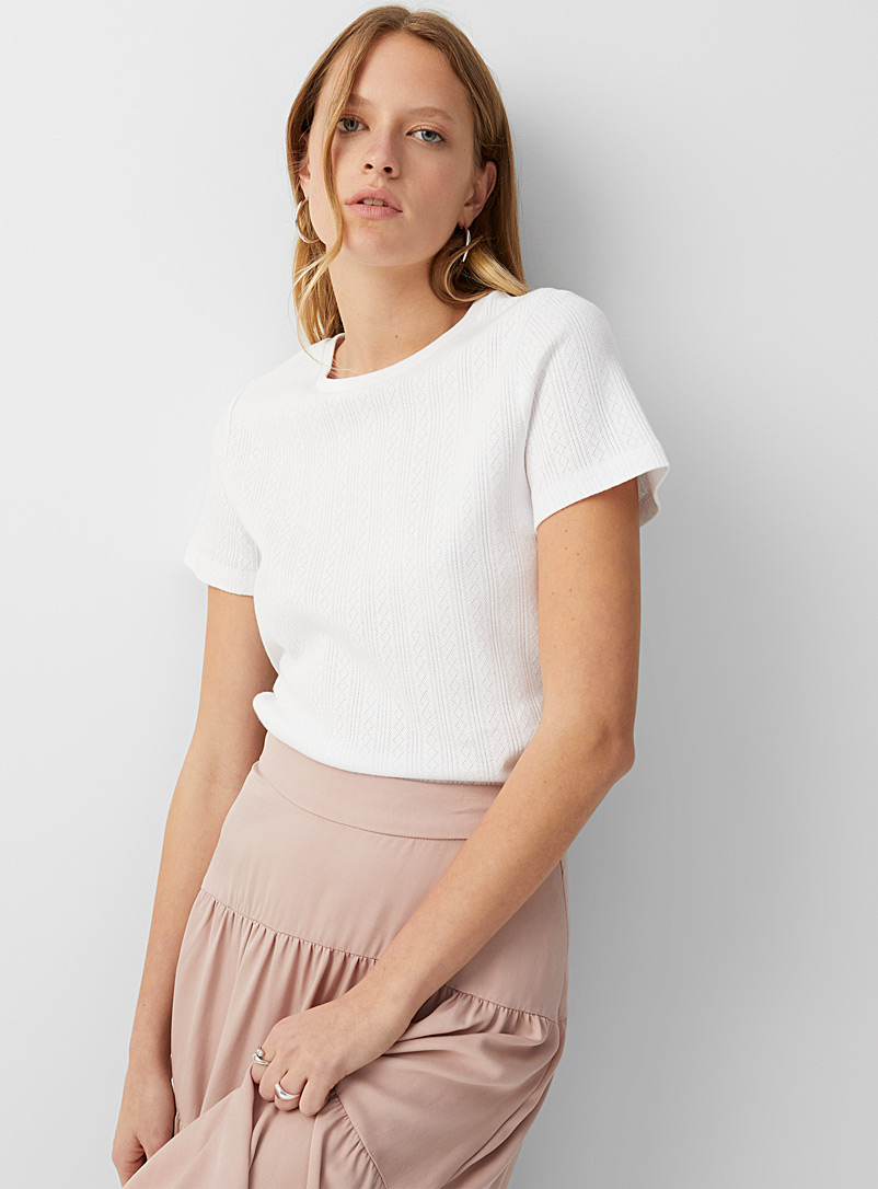 Icône White Pointelle knit T-shirt for women
