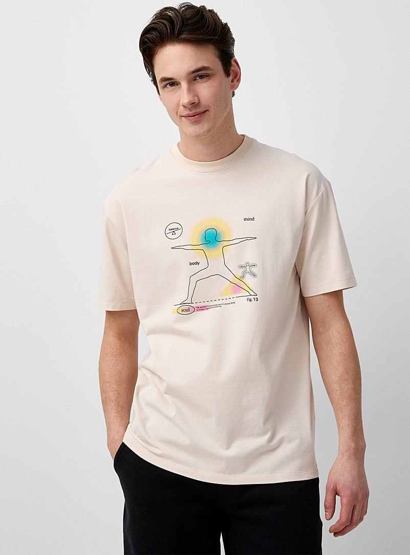 Le 31 Cream Beige SUPIMA® cotton graphic wellness T-shirt for men