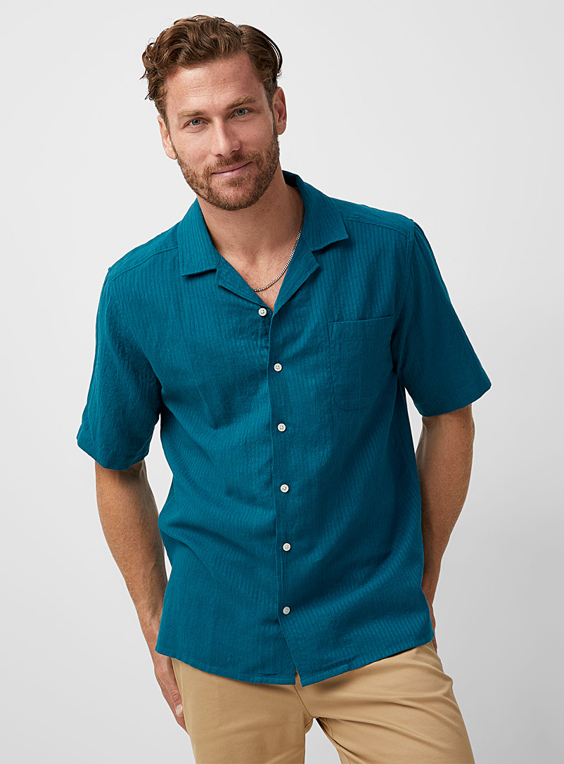 Le 31: La chemise cabana lin texturé Bleu foncé pour homme