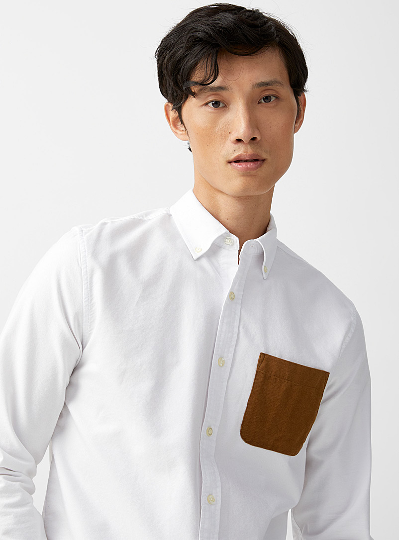 Le 31 White Corduroy pocket Oxford shirt Modern fit for men