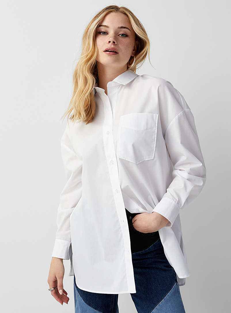 Twik White Patch pocket loose shirt for women