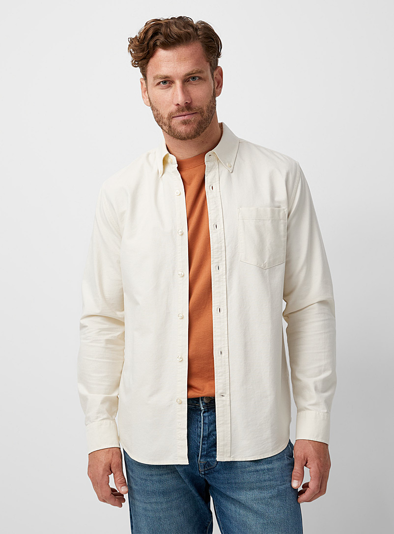 Le 31 Cream Beige Colourful oxford shirt Modern fit for men