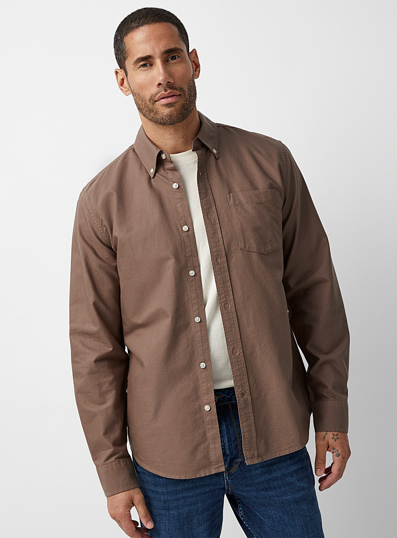 Le 31: La chemise oxford couleur Coupe moderne Brun pâle-taupe pour homme