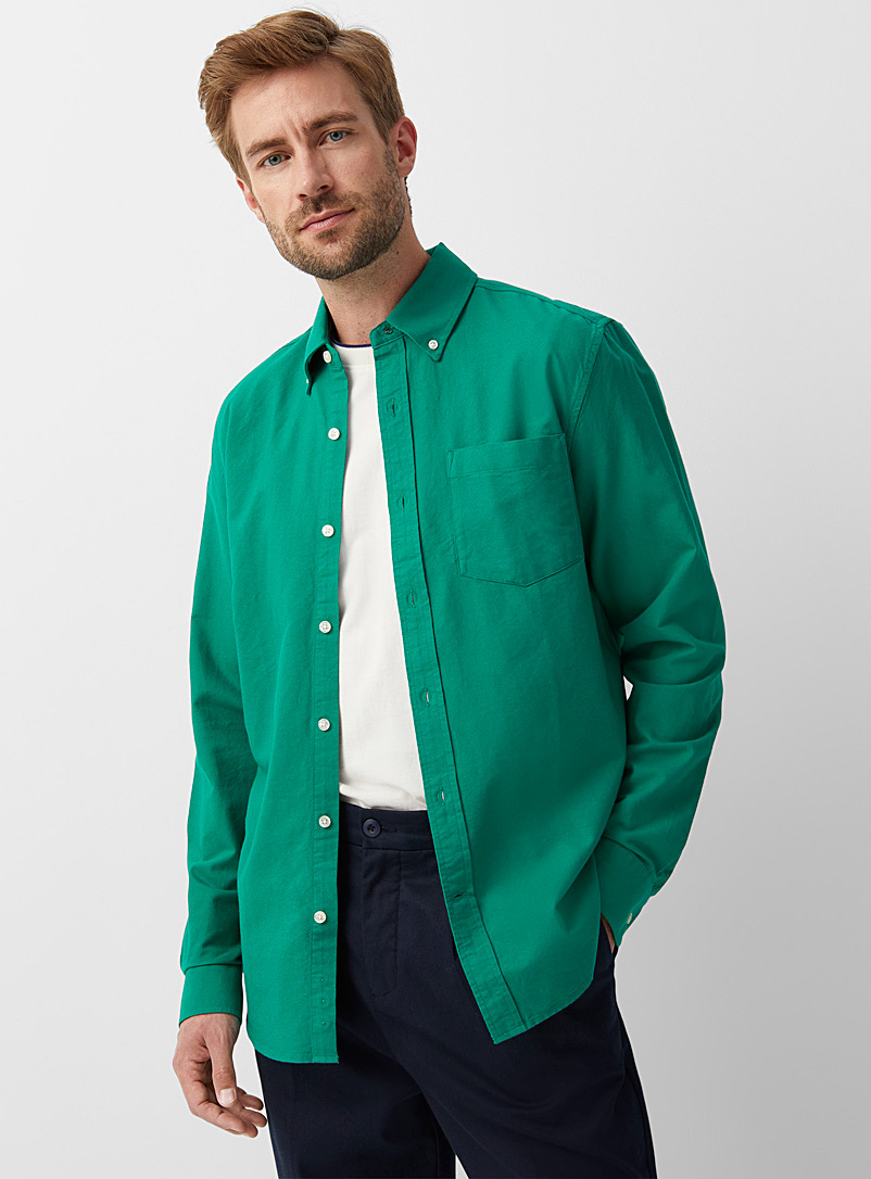Le 31 Green Colourful oxford shirt Modern fit for men