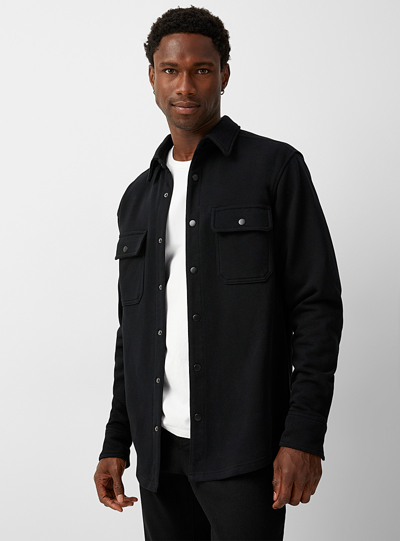 Le 31 Black French terry overshirt for men
