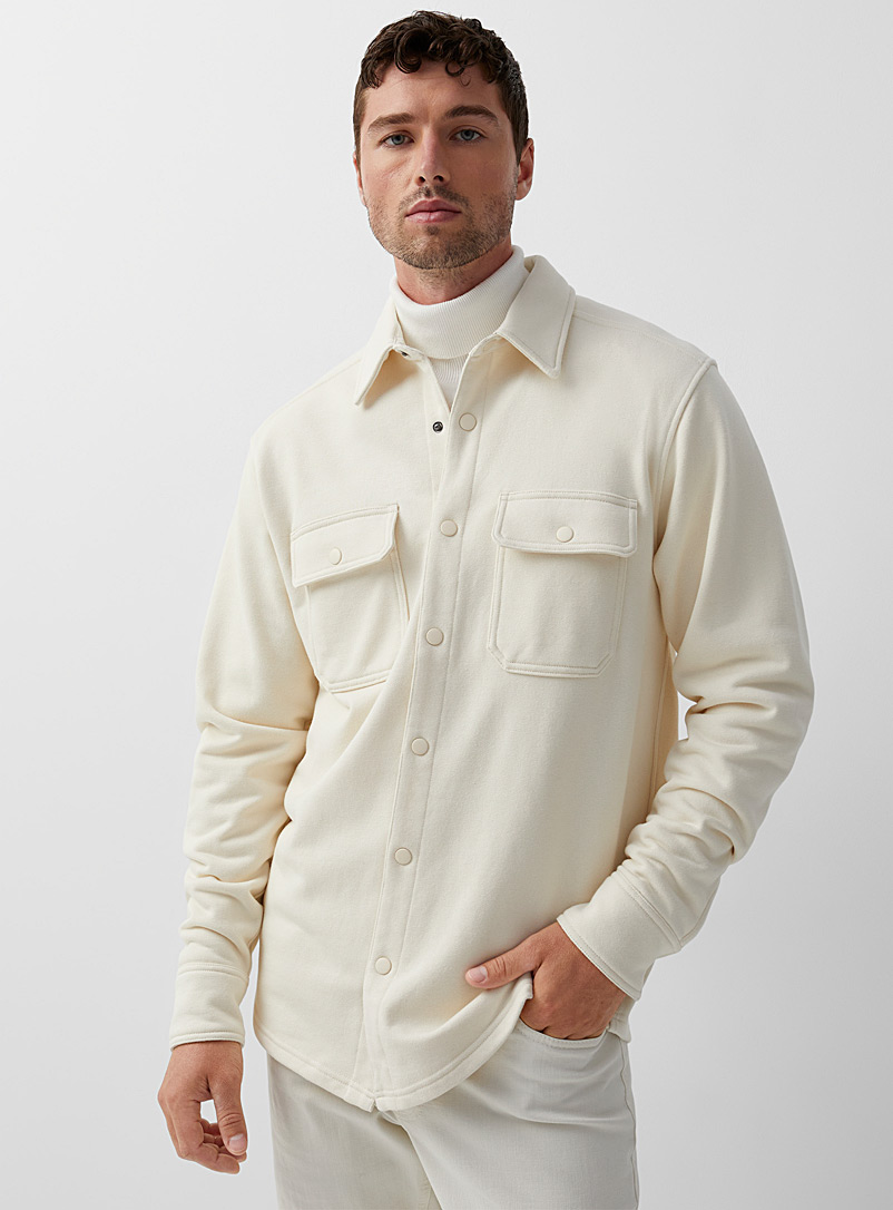 Le 31 Cream Beige French terry overshirt for men