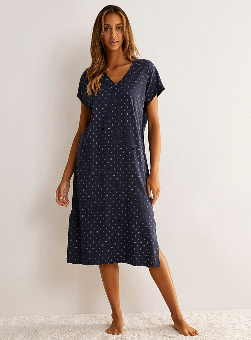 Miiyu Patterned Blue Pure cotton nightgown for women