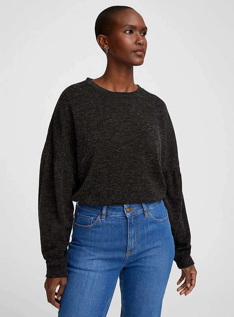 Contemporaine Dark Grey Ribbed puff-sleeve sweatshirt for women
