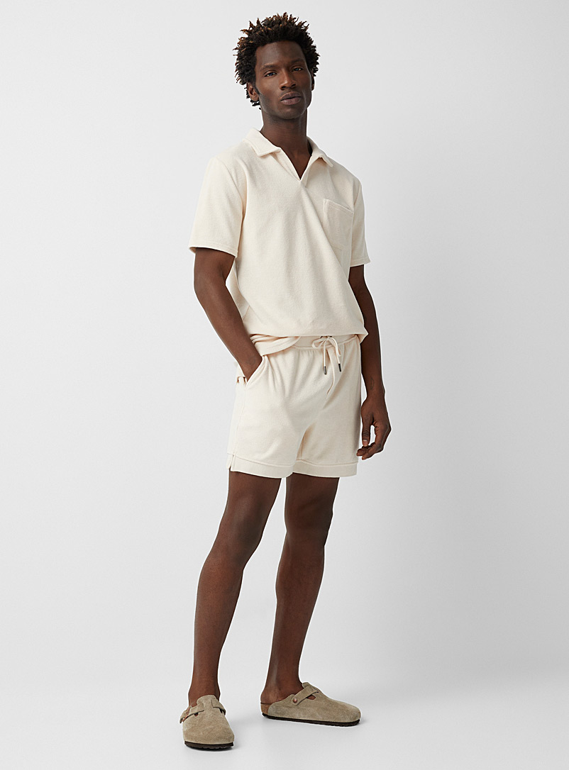 Le 31 Ivory White Comfort-waist eco-friendly terry short for men