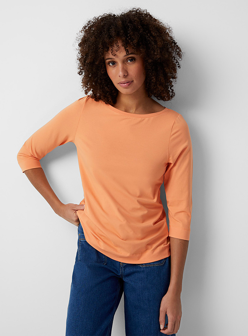 Contemporaine Orange 3/4 sleeves boat neck SUPIMA® cotton T-shirt for women