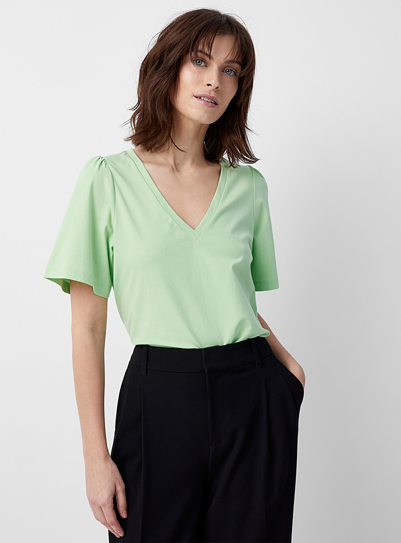 Contemporaine Lime Green V-neck SUPIMA® cotton T-shirt for women