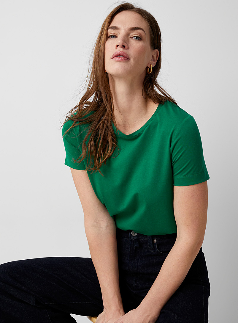 Contemporaine: Le t-shirt col rond coton SUPIMA<sup>MD</sup> Vert bouteille pour femme