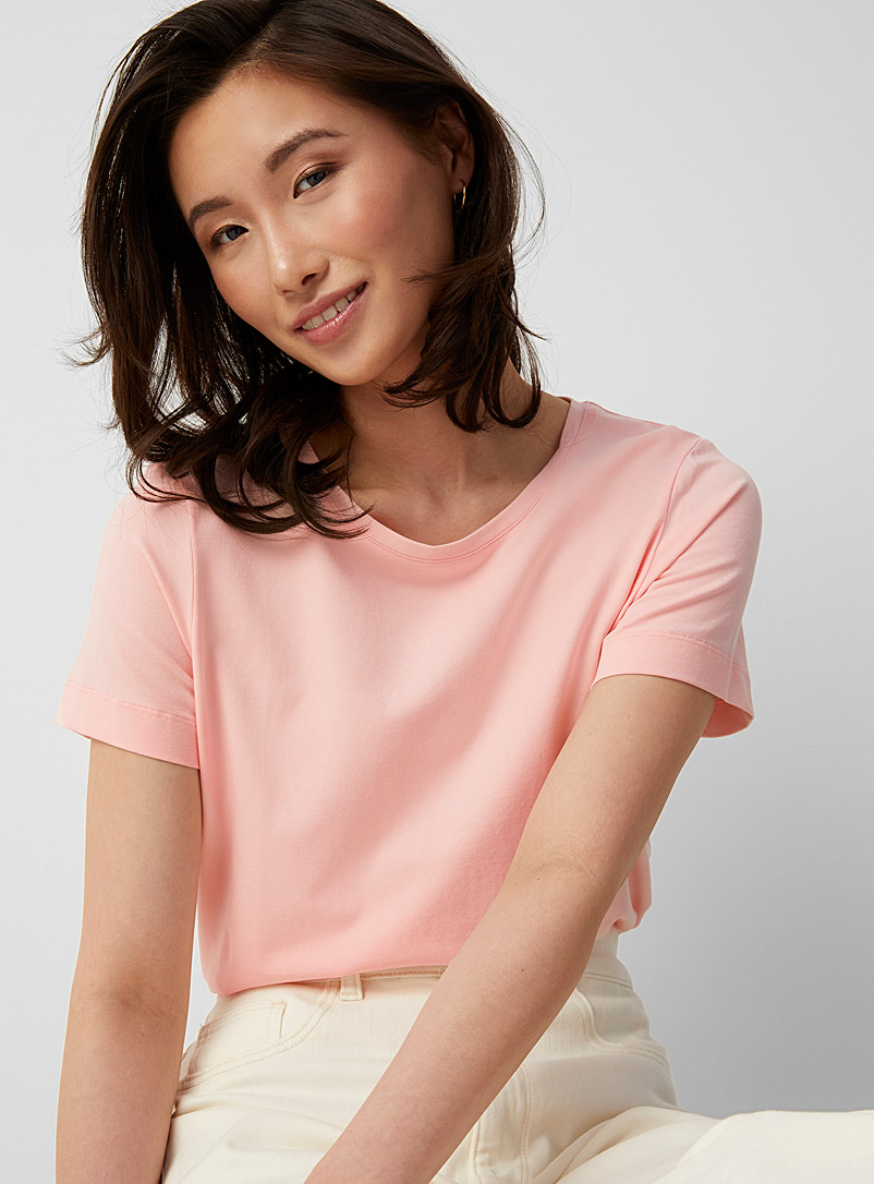 Contemporaine Pink Crew-neck SUPIMA® cotton T-shirt for women