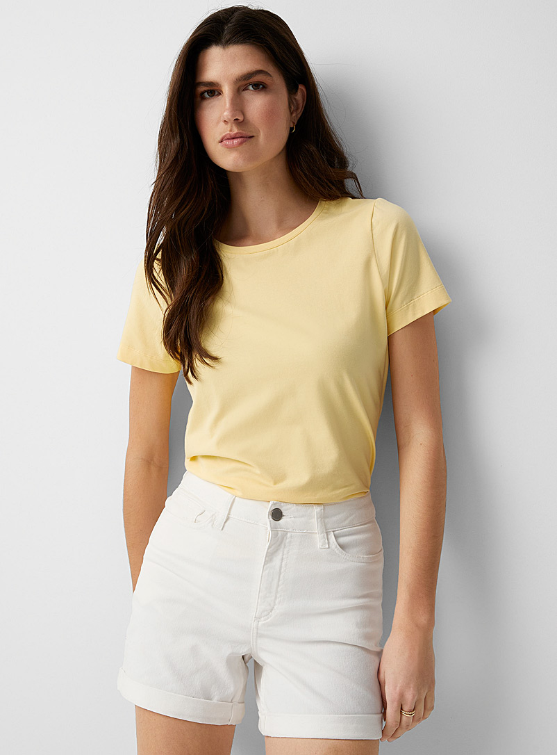Contemporaine Light Yellow Crew-neck SUPIMA® cotton T-shirt for women