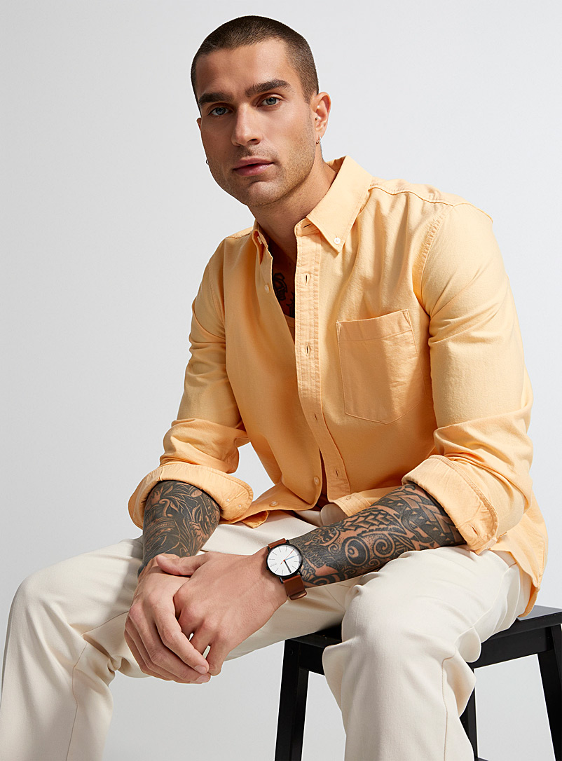 Le 31 Light Yellow Colourful Oxford shirt Modern fit for men