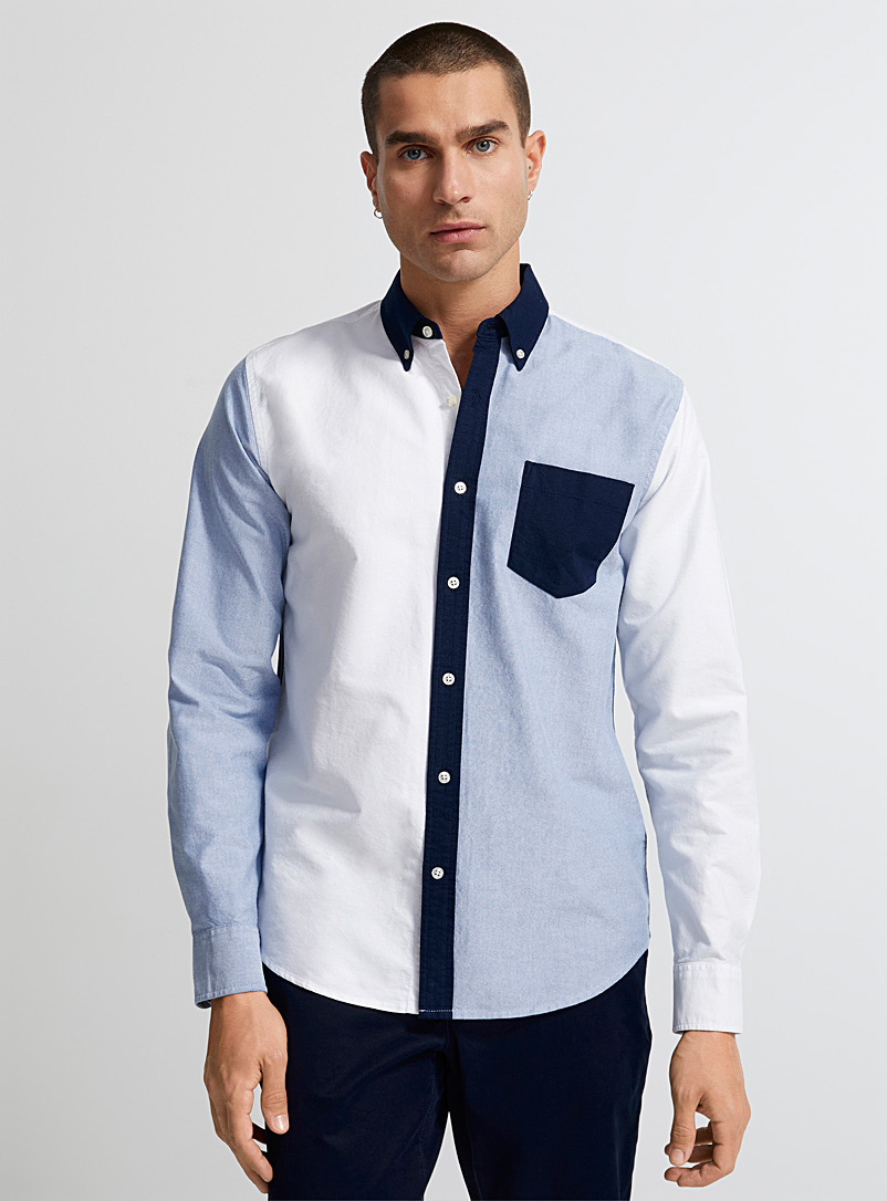 Le 31 Marine Blue Block-style Oxford shirt Modern fit for men