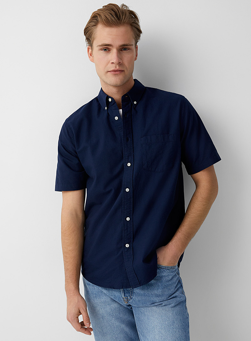 Le 31 Marine Blue Short-sleeve Oxford shirt Modern fit for men