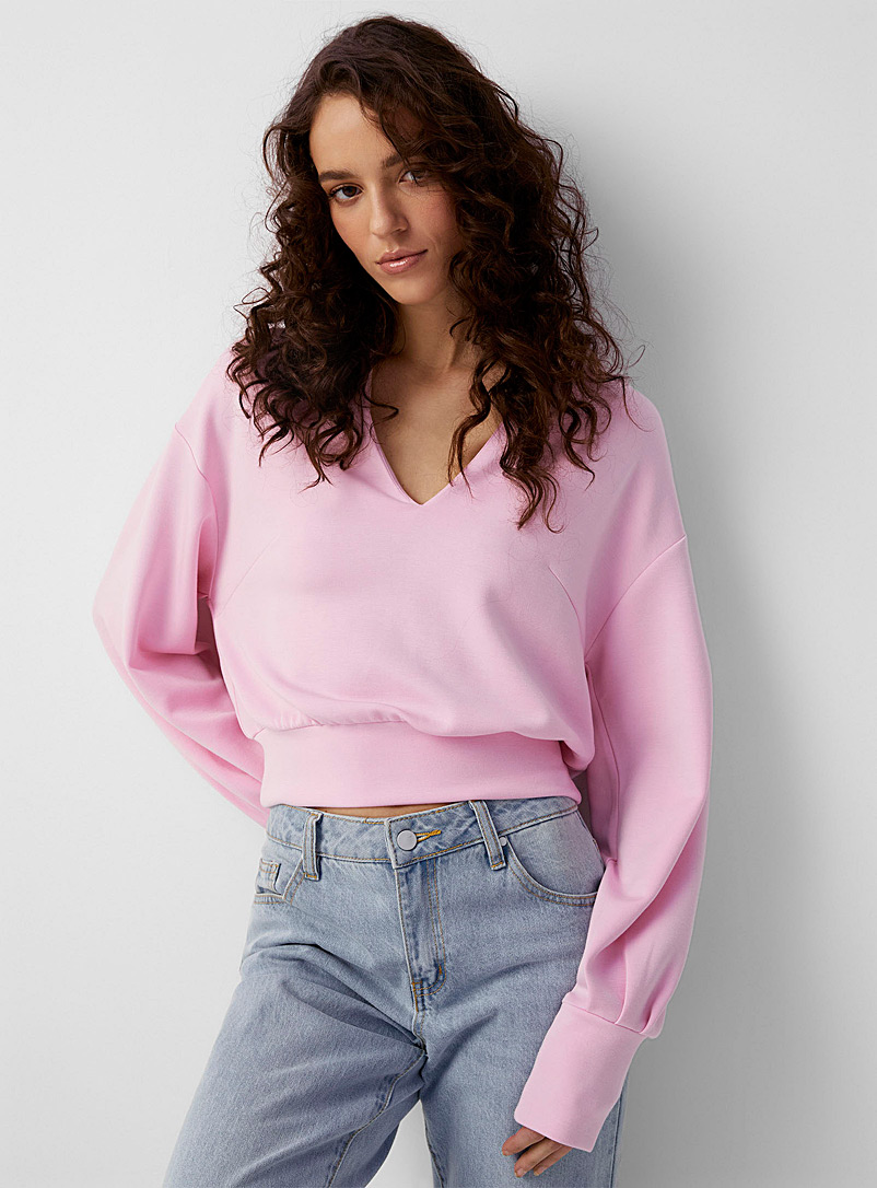 Icône Pink Peach-skin V-neck sweatshirt for women