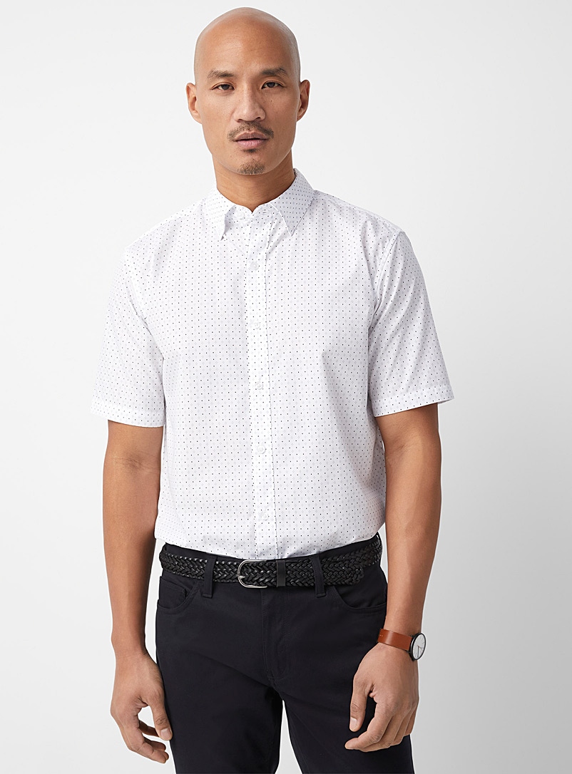 Le 31 Patterned White Eco-friendly mini-pattern shirt Modern fit for men