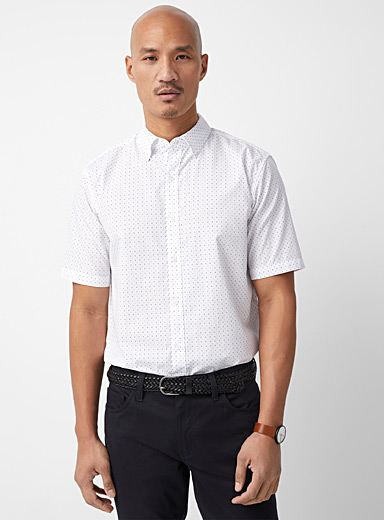 Le 31 Patterned White Eco-friendly mini-pattern shirt Modern fit for men