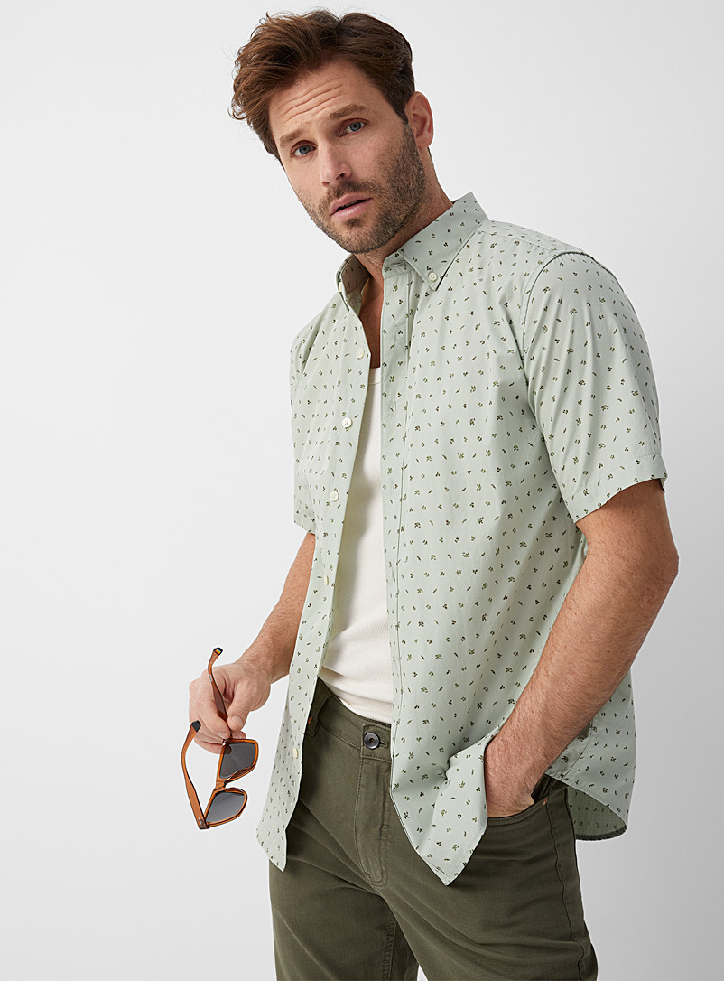 Le 31 Lime Green Eco-friendly mini-pattern shirt Modern fit for men