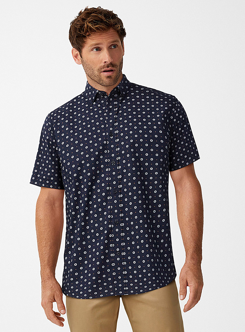 Le 31 Indigo/Dark Blue Eco-friendly mini-pattern shirt Modern fit for men