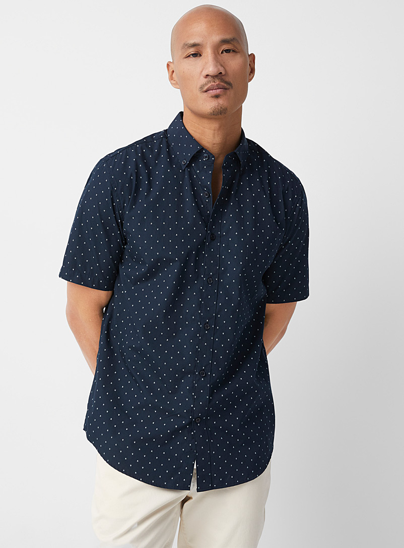Le 31 Patterned Blue Eco-friendly mini-pattern shirt Modern fit for men