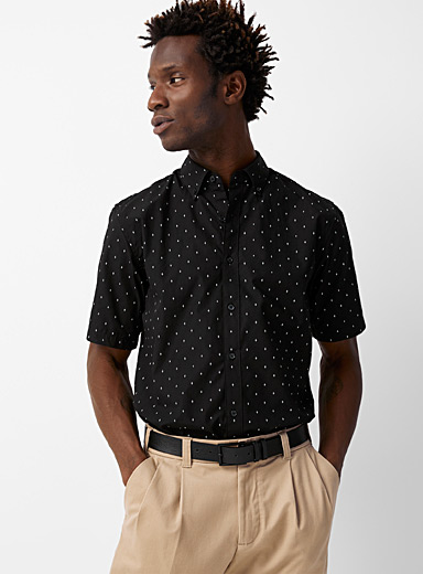 Le 31 Patterned Black Eco-friendly mini-pattern shirt Modern fit for men