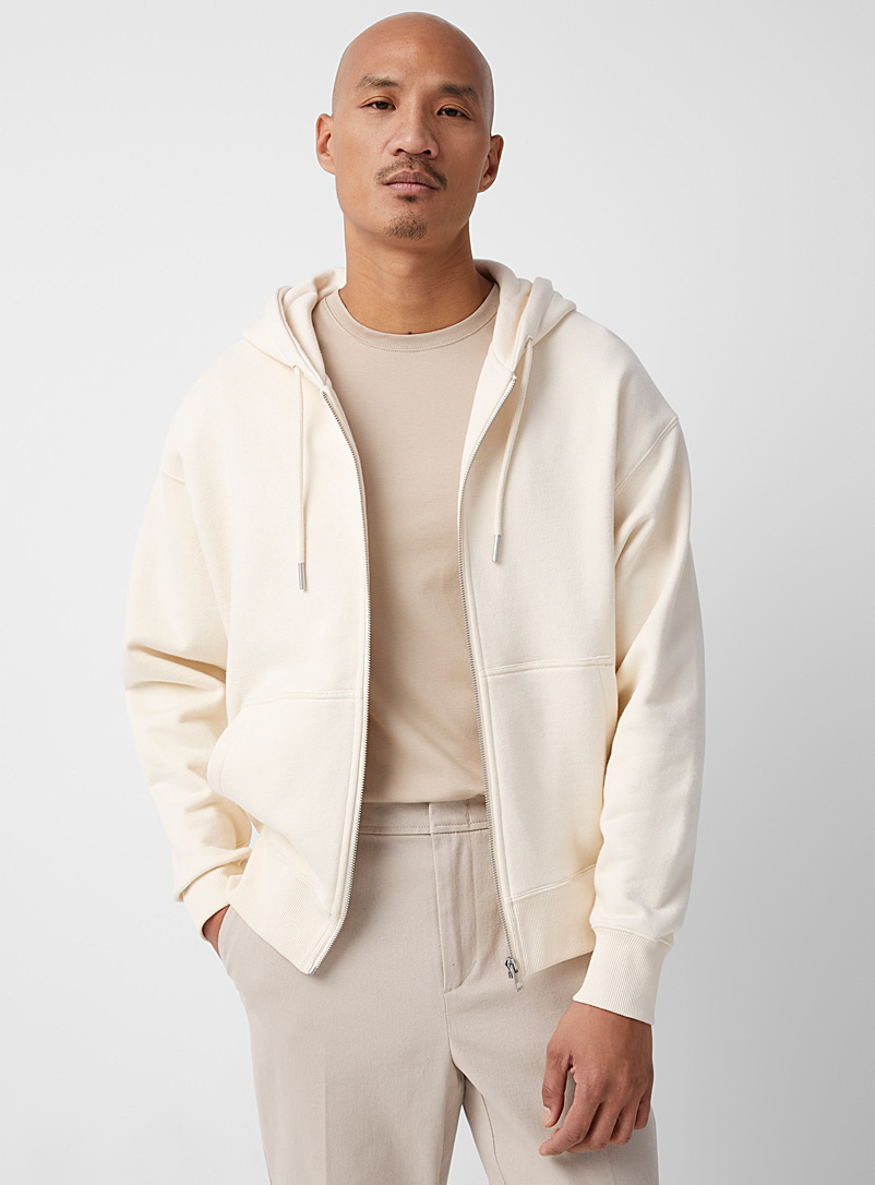 Le 31 Cream Beige Hooded zipped cropped sweatshirt for men