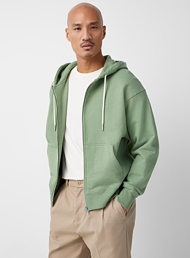 Le 31 Lime Green Hooded zipped cropped sweatshirt for men