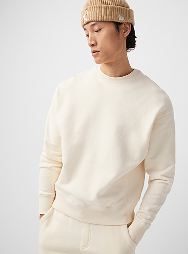 Le 31 Cream Beige Cropped French terry sweatshirt for men