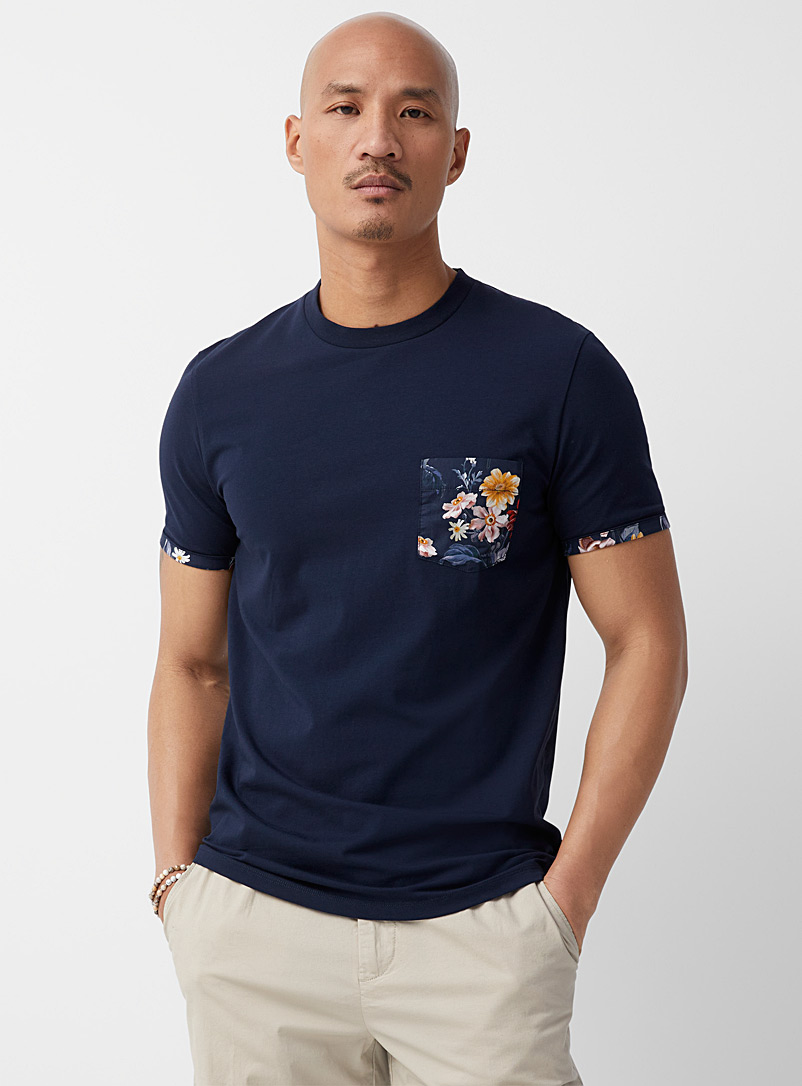 Le 31 Marine Blue Floral accent T-shirt Made with Liberty Fabric for men
