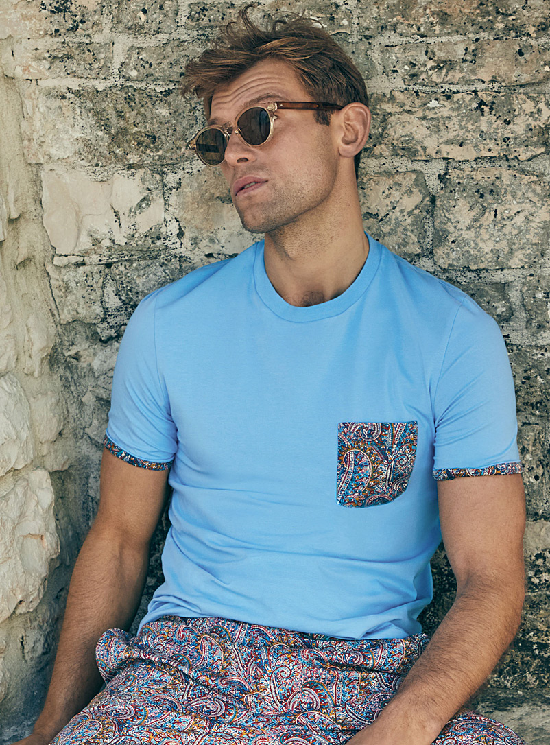 Le 31 Teal Floral accent T-shirt Made with Liberty Fabric for men