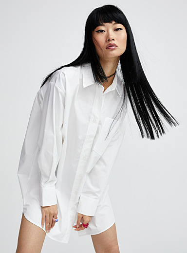 Twik: La robe chemise popeline unie Blanc pour femme