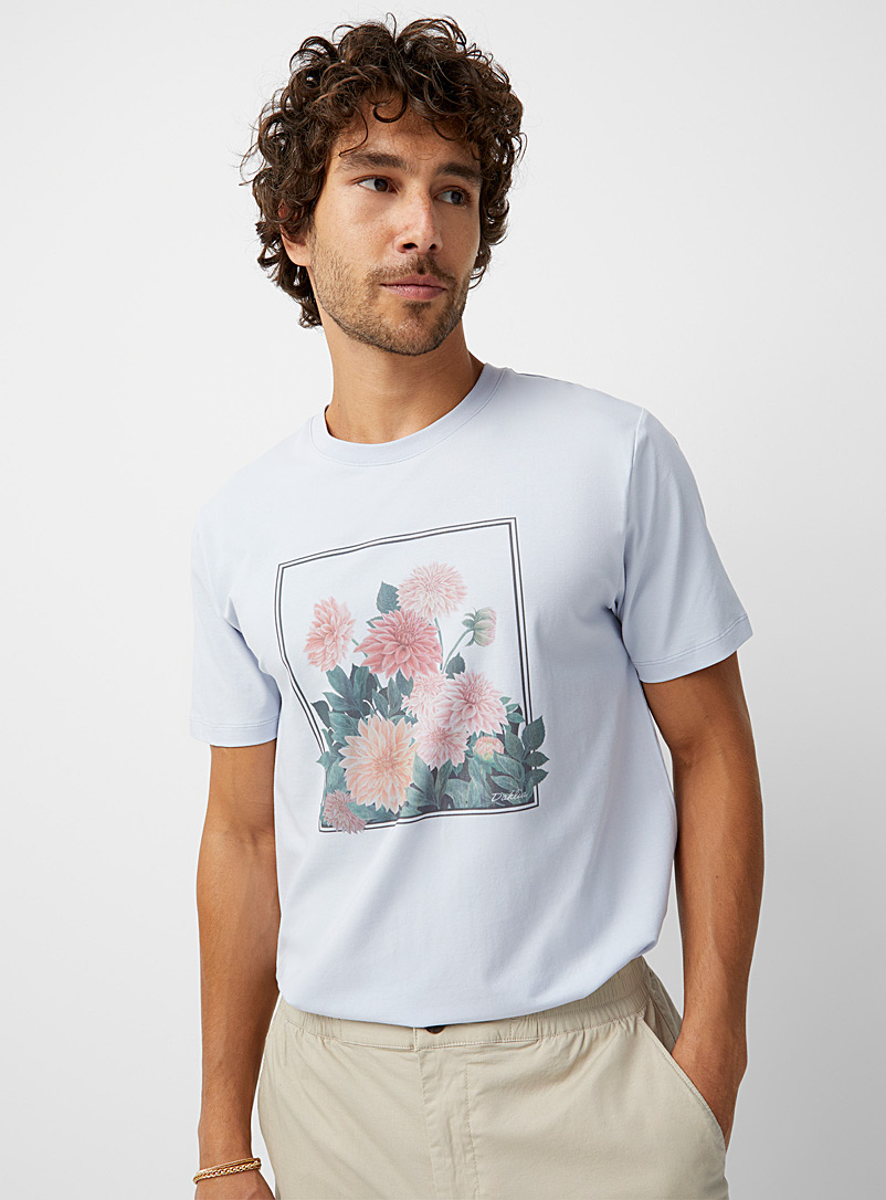 Le 31 Baby Blue SUPIMA cotton floral T-shirt for men