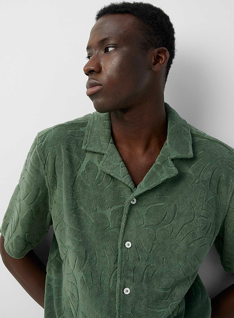 Le 31 Green Terry-flower camp shirt Comfort fit for men