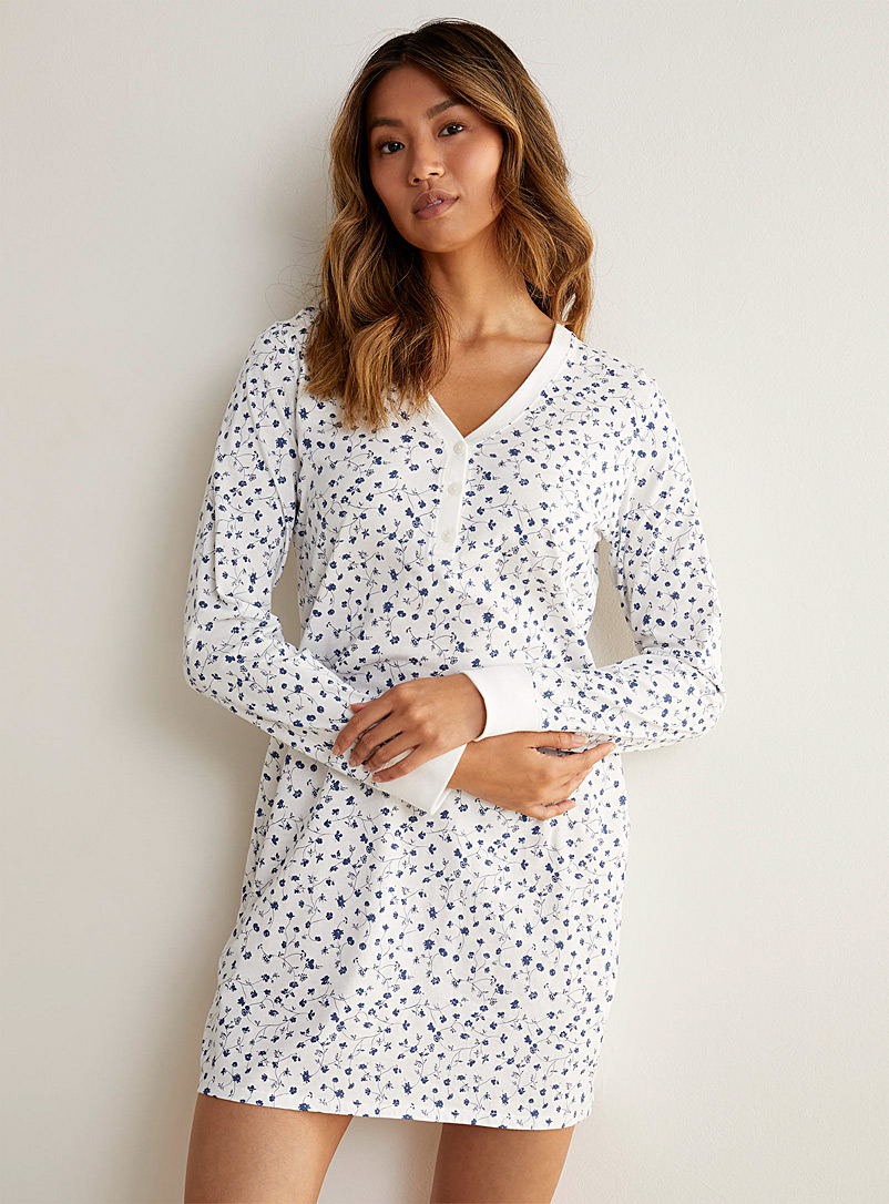 Miiyu Marine Blue Organic cotton buttoned nightie for women