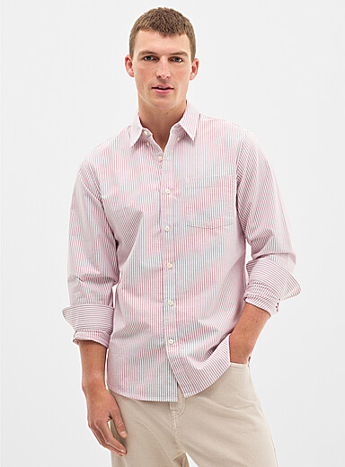 Le 31 Patterned Red Striped Oxford shirt <b>Modern fit</b> for men