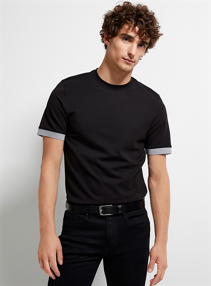 Le 31 Black Ribbed trim T-shirt for men