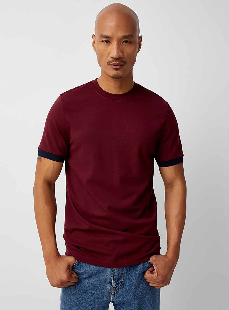 Le 31 Ruby Red Ribbed trim T-shirt for men