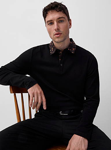 Le 31 Black Floral accent polo Made with Liberty Fabric for men