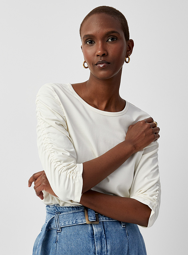 Contemporaine: Le t-shirt manches froncées coton SUPIMA<sup>MD</sup> Ivoire blanc os pour femme