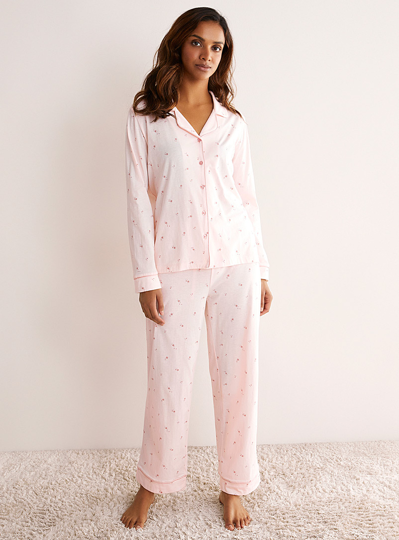 Miiyu Pink Satiny piped pyjama set for women