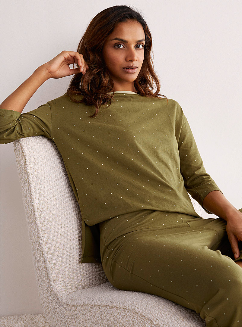 Miiyu Mossy Green Two-tone pattern lounge T-shirt for women