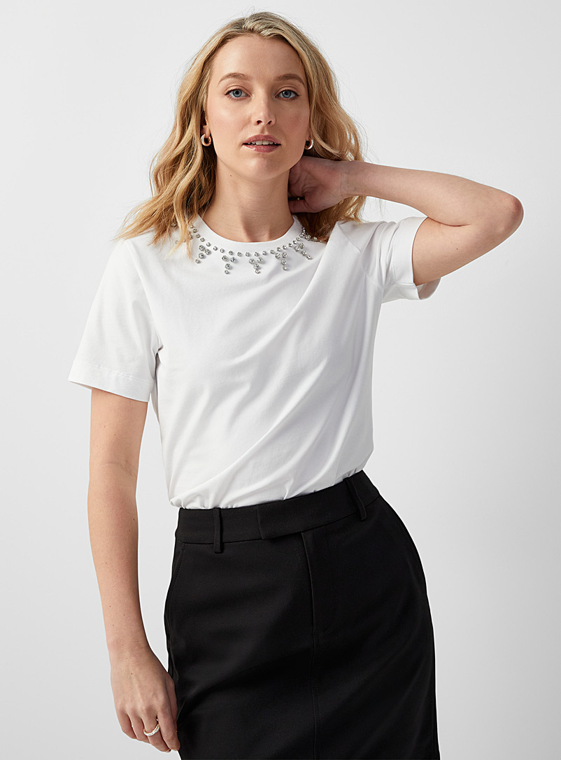 Contemporaine White  Crystal collar T-shirt for women