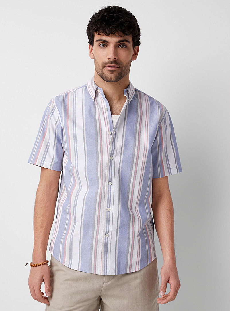 Le 31 Patterned White Short-sleeve striped Oxford shirt Modern fit for men