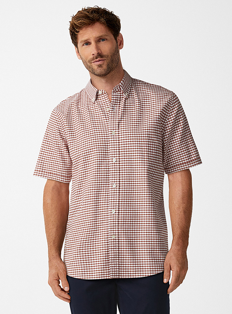 Le 31 Brown Gingham Oxford shirt Modern fit for men