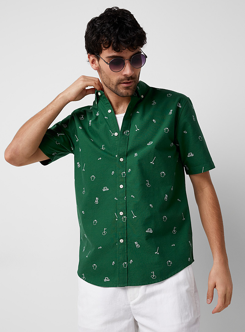 Le 31 Green Patterned Oxford shirt Modern fit for men