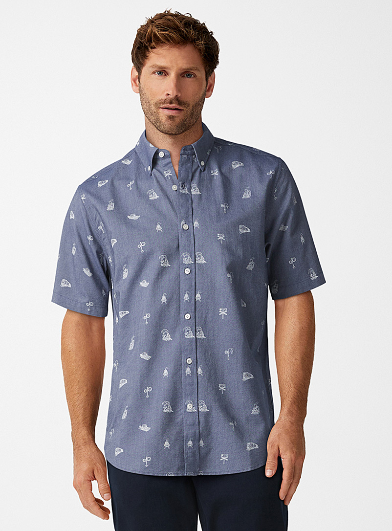 Le 31 Dark Blue Patterned Oxford shirt Modern fit for men